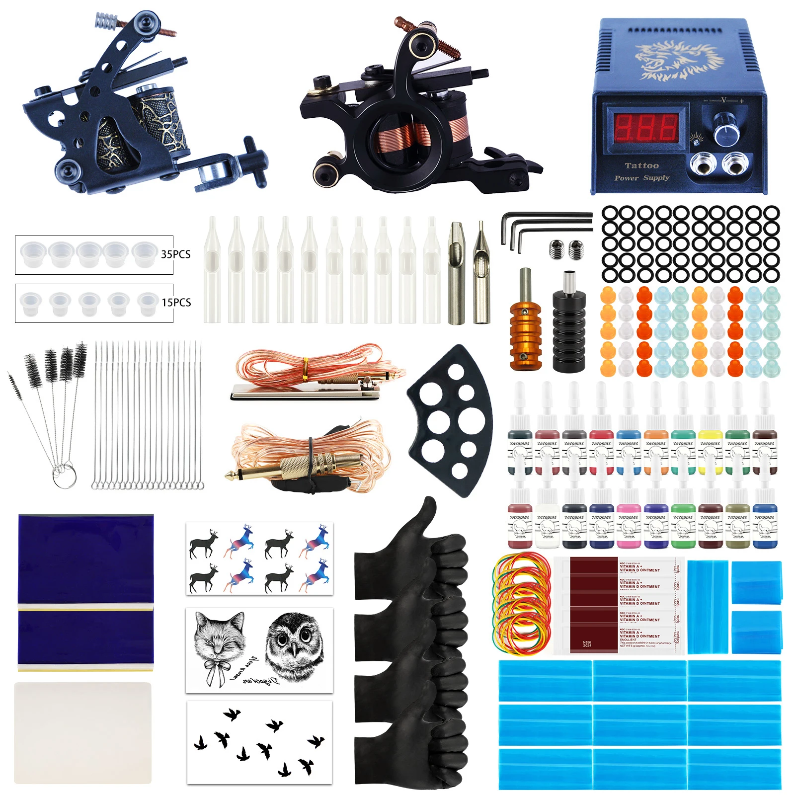 Complete Professional Tattoo Kits 20 Mixed Needles 40 Tattoo Ink