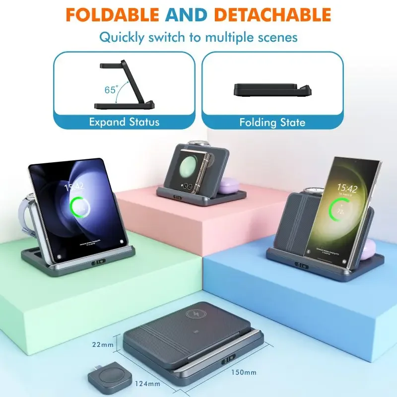 Foldable Wireless Charger Stand for Samsung Galaxy Z Fold 5 4 3 S24 Ultra Fast Charging Dock Station for Galaxy Watch 6 Buds 2