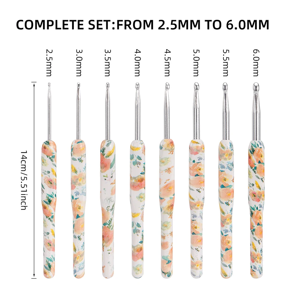 8 Size Crochet Hooks Set, MultiColor, 2(B)-6mm(J) Ergonomic Crochet Hooks with Case for Arthritic Hands, Crochet Lovers Gift
