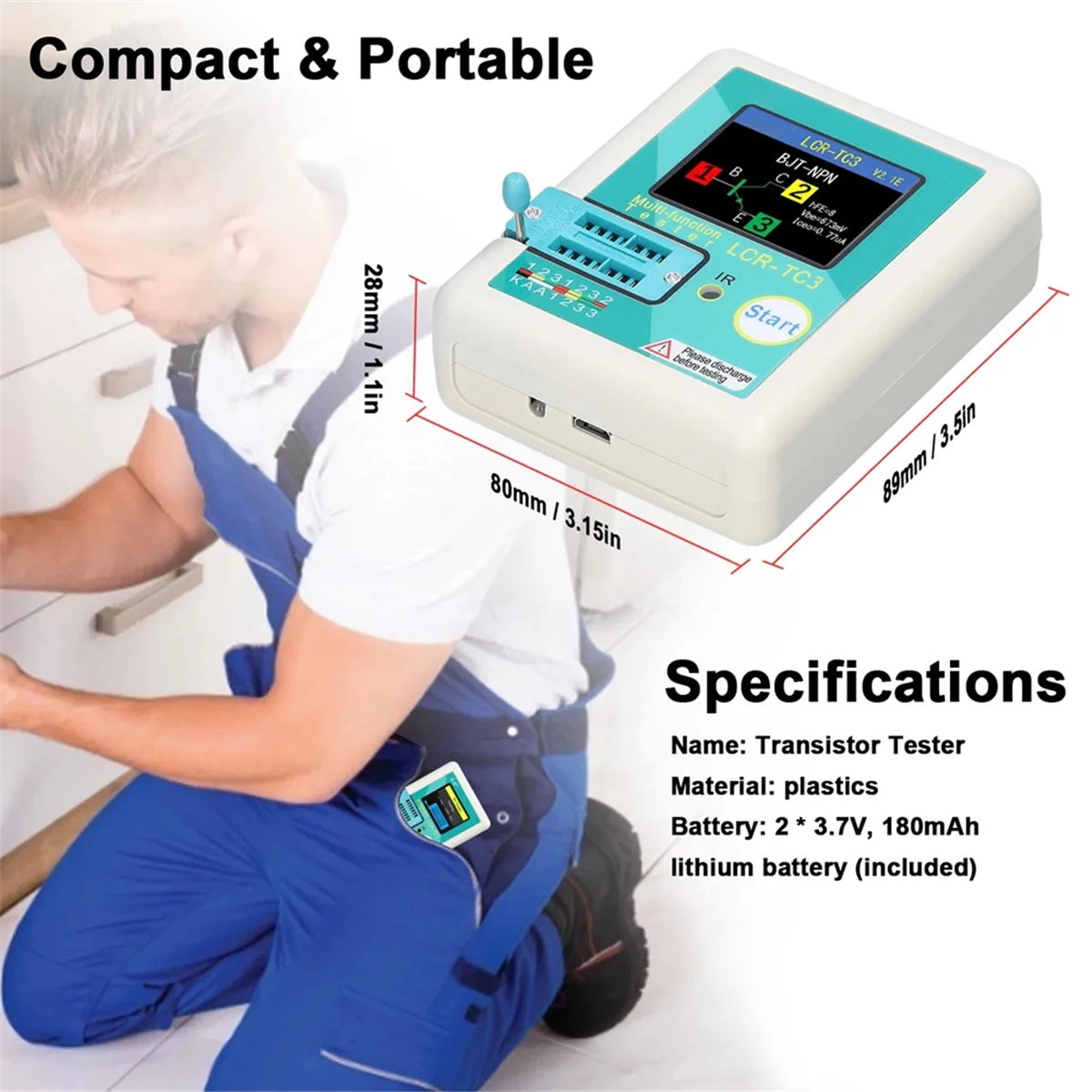 New LCR-TC3 Transistor Tester Zener Diode Voltage Regulator NPN PNP Bipolar Potentiometer Inductor Capacitor Thyristor