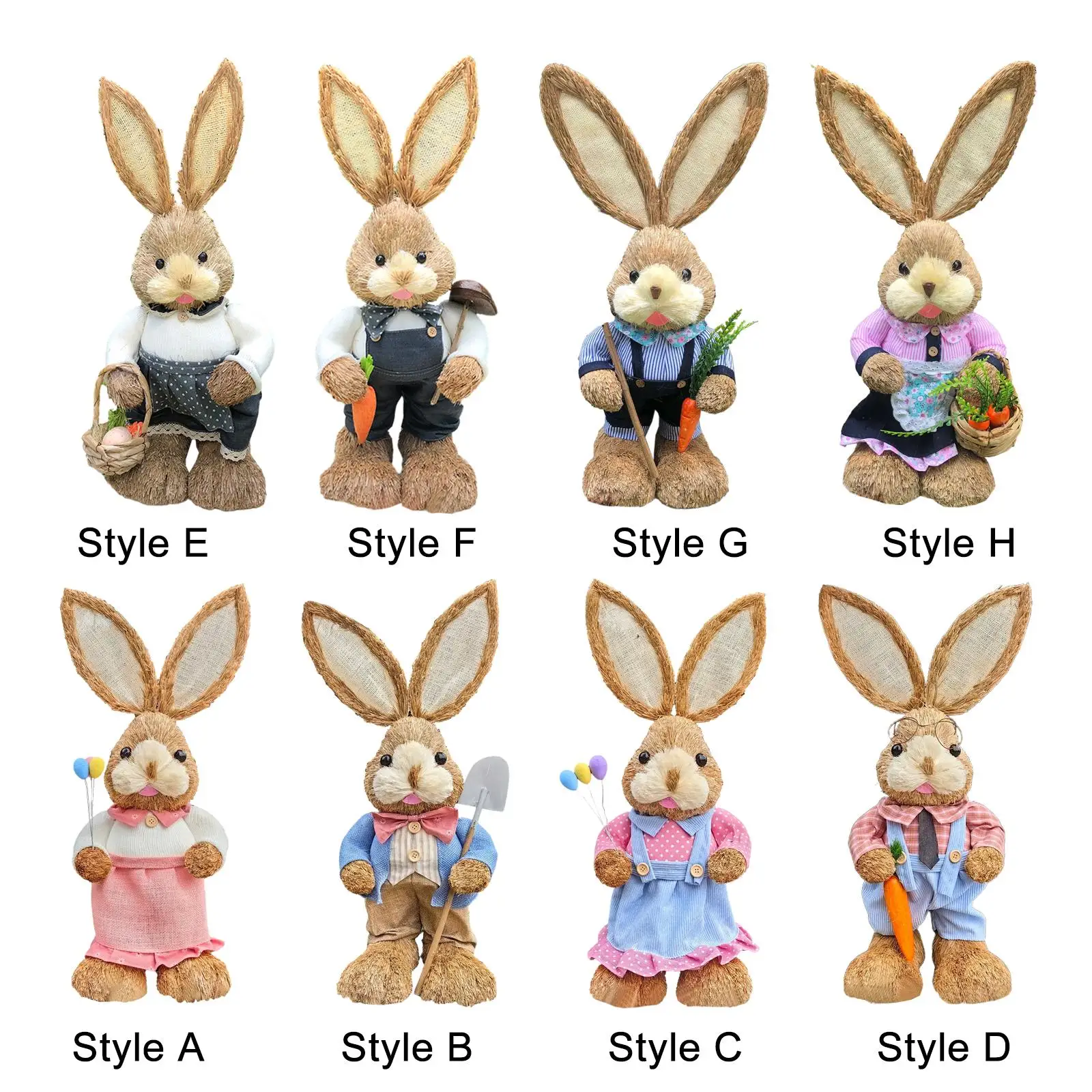Straw Easter Bunny Figurine Decorative Standing Statue Animal Sculpture