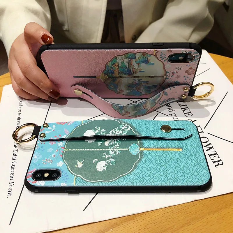 Chinese Style Circular Fan Wrist Strap Phone Case