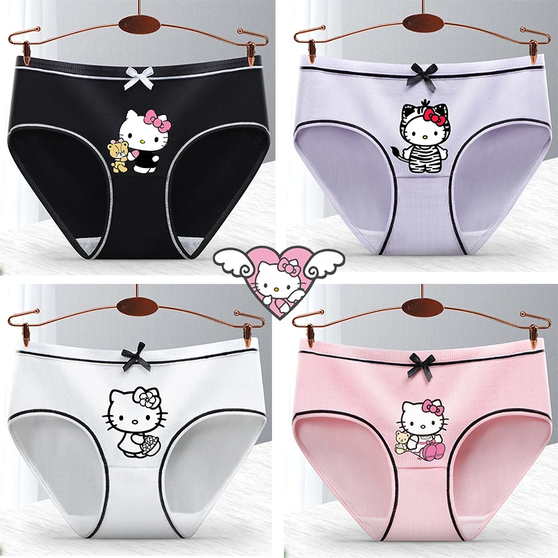 

Kawaii Hello Kitty Girls Mid Waist Plus Size Cotton Underwear Cartoon Breathable Butt Lift Women Brief Anime Comfortable Clothes