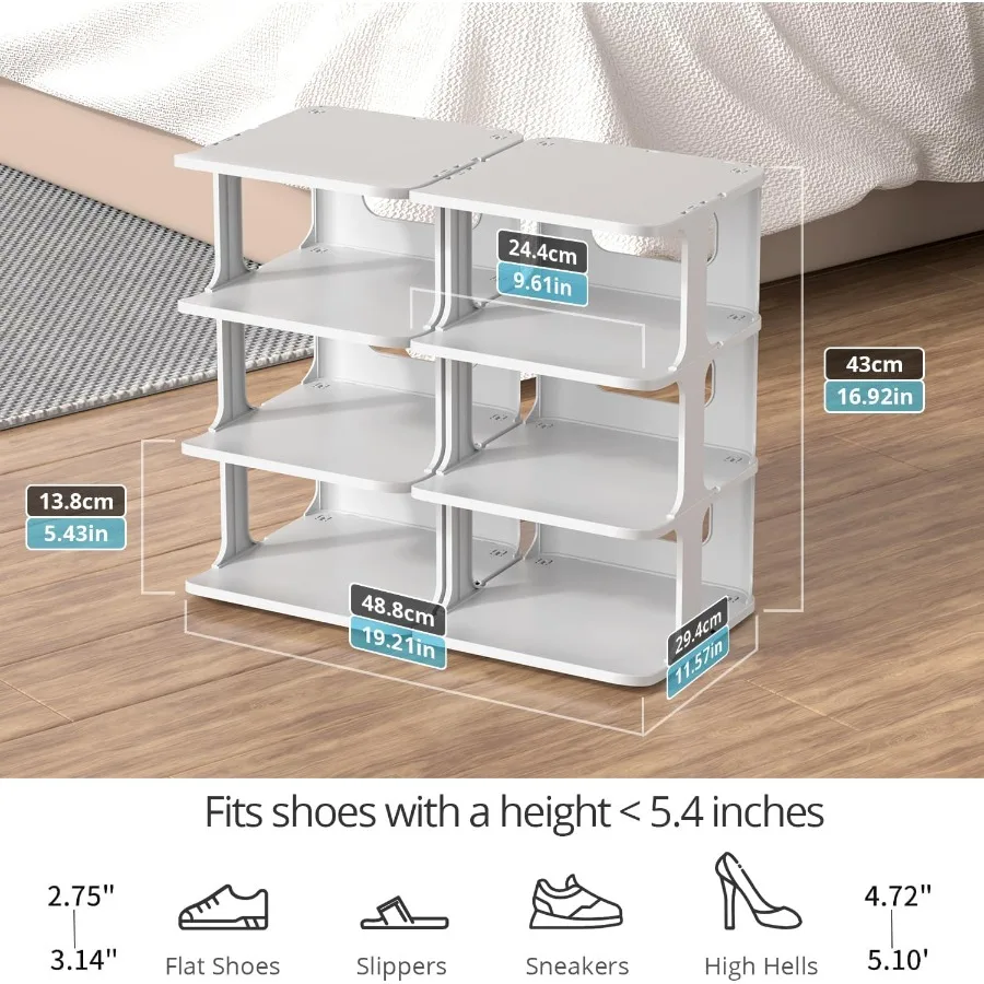 Stackable Shoe Organizer for Closet Small Shoe Rack for Entryway Bedroom Dorm Rooms Free Standing Shoe Shelf Plastic Shoe Cubby