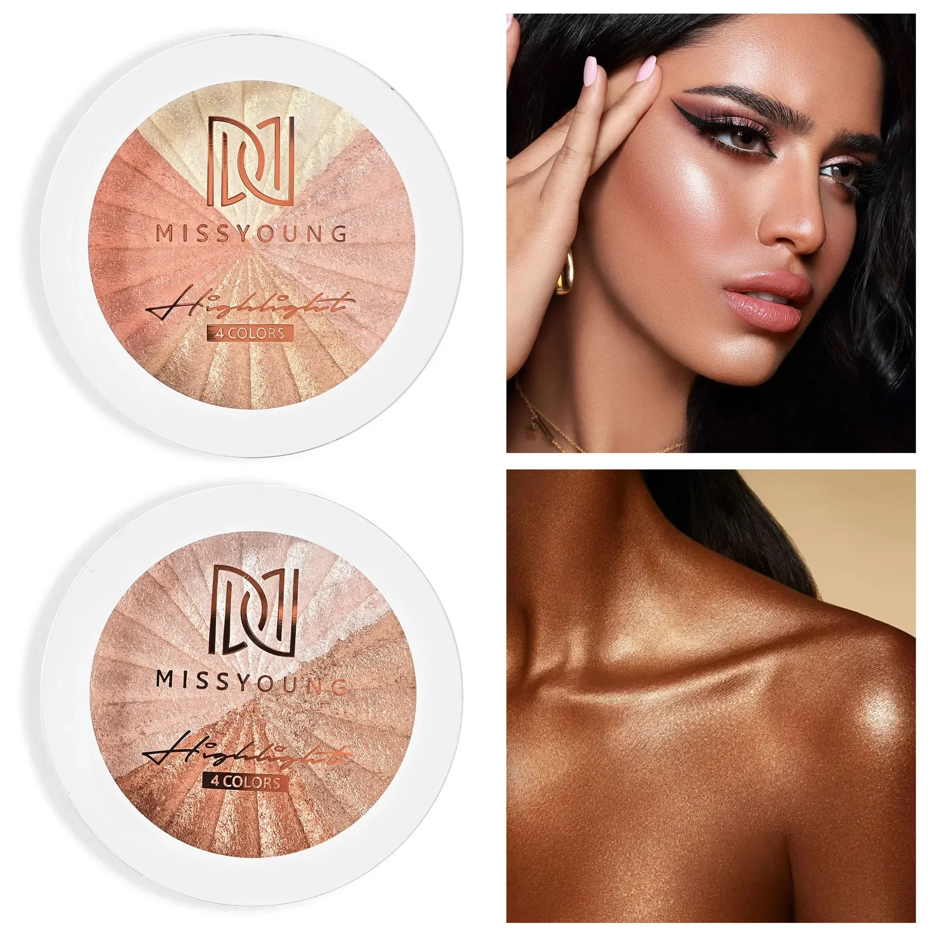 

Four-Color Shimmer Repair Highlight Face Brightening Powder Body Thin and Glittering Pearlescent Bronzing Powder Powder