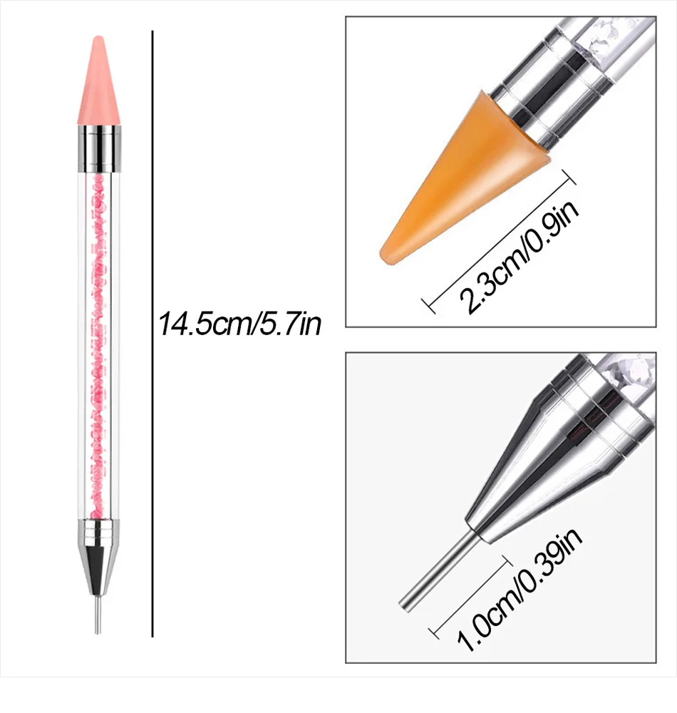 Description Picture 3 of item1PC Rhinestone Wax Pencil Double Head Crystal Picking Pen Crystal Handle Stone Picker Nail Art Pencil Acrylic DIY Dotting Tools