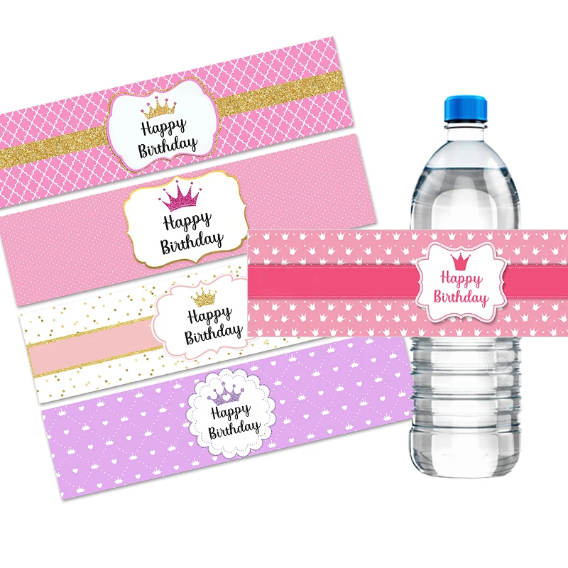Etichetta modificabile per bottiglia d'acqua rosa e oro, modello per bomboniera (download digitale) - Italia