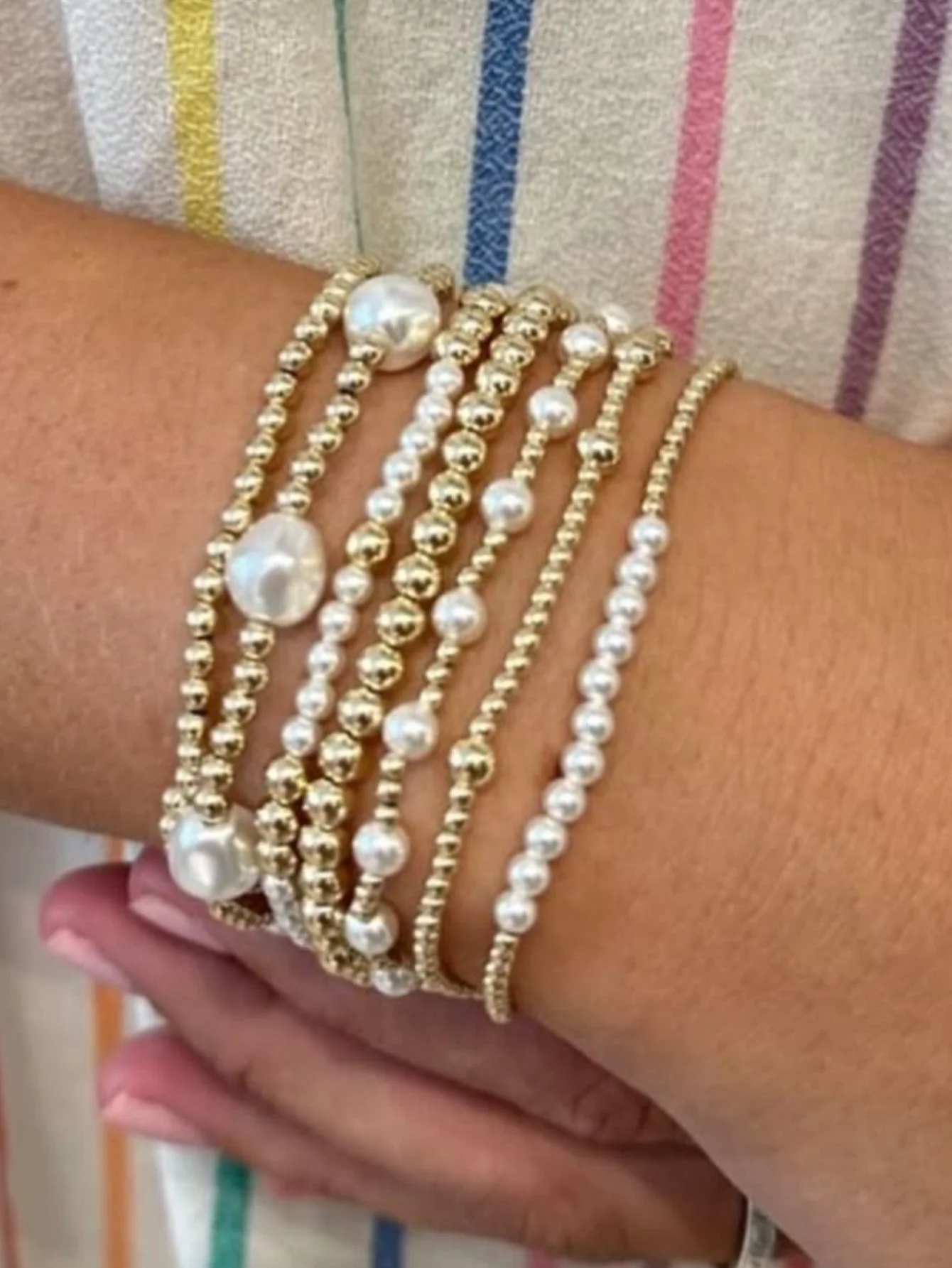 Imitation Pearl Golden CCB Beaded Bracelet Daily Jewelry