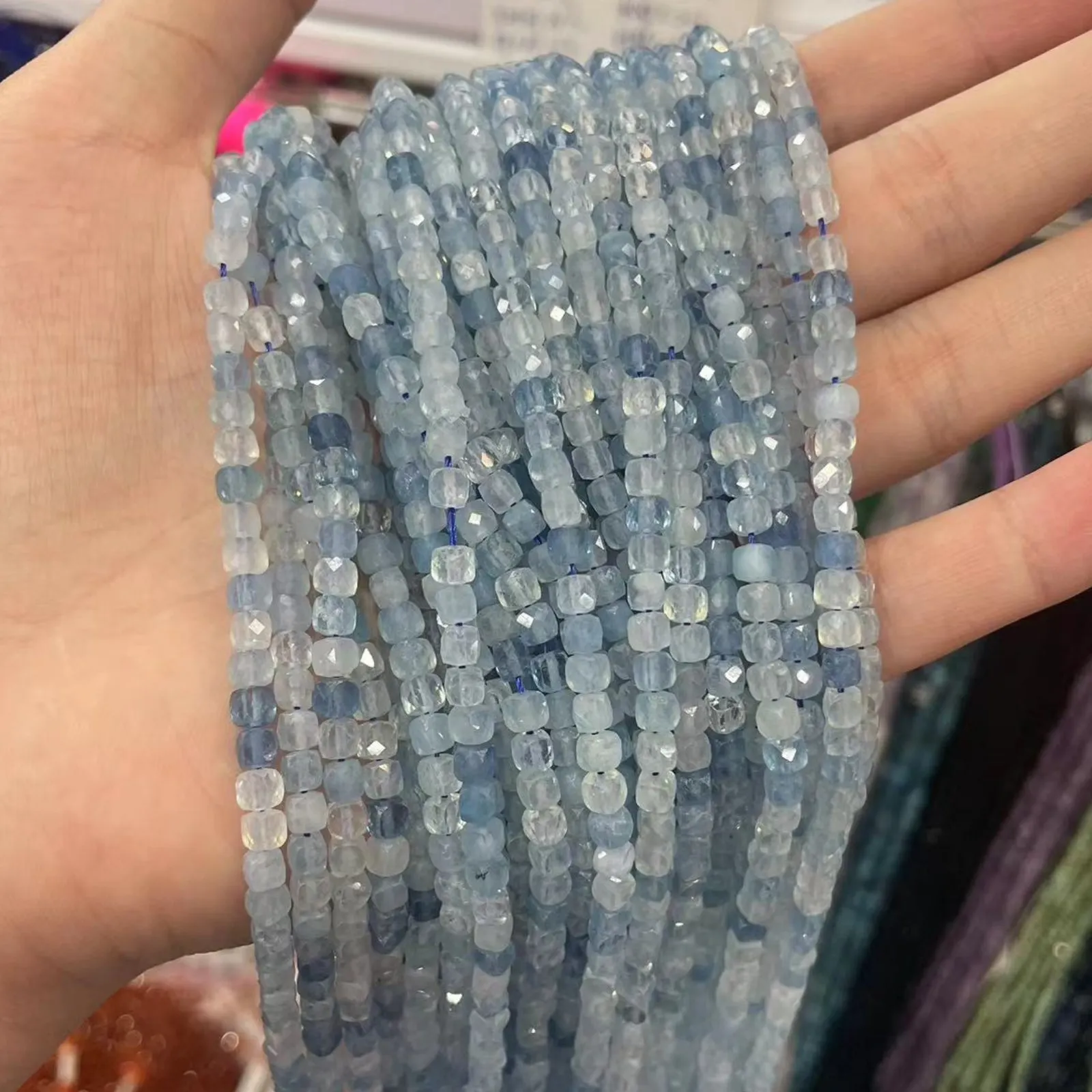 100% Natural Stone Beads AAAAA Faceted Aquamarines Cube Gemstone Spacer Beads For Jewelry Making DIY Bracelet Necklace 4-5MM