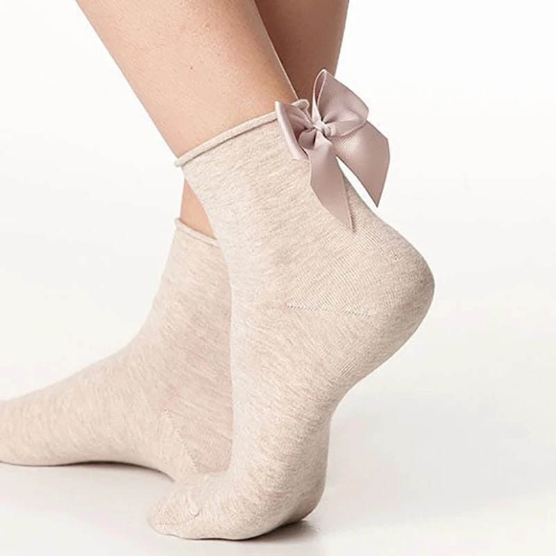 

Hot Selling Summer 1 Pair Lolita Style Japanese Maiden Lovely Woman Candy Color Bow Short Cotton Socks High Quality