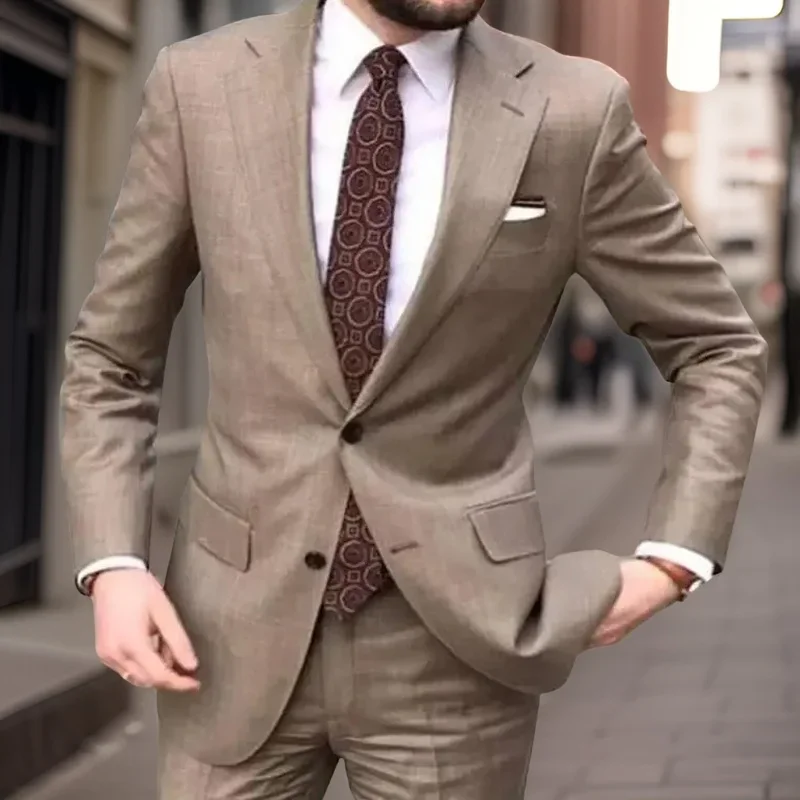 

Мужской облегающий смокинг для жениха, модный пиджак с отложным воротником и брюками, модель 2024, 2 шт.