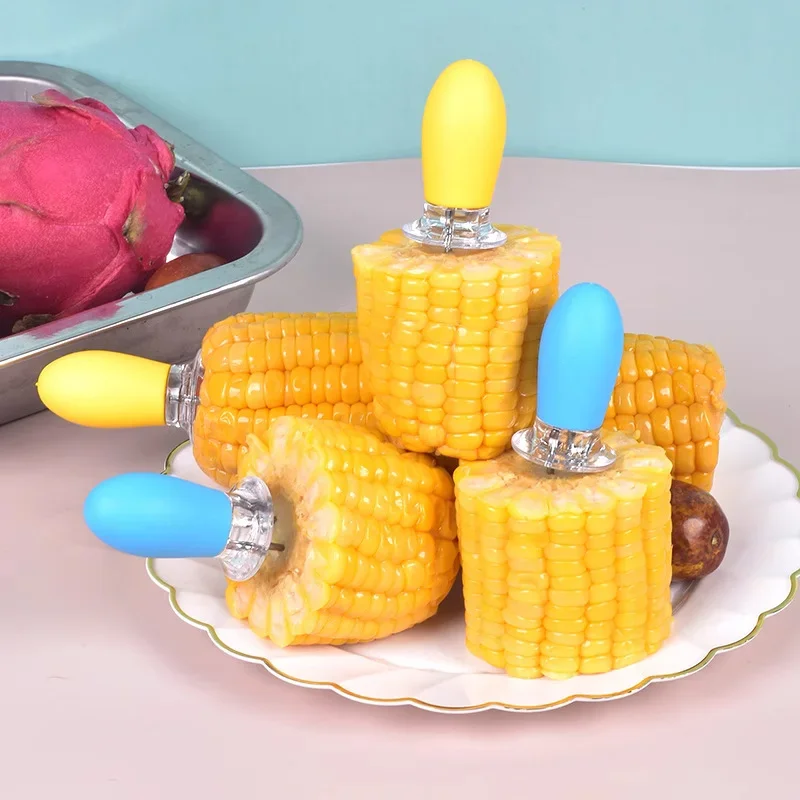 Corn Forks Stainless Steel Holders with Plastic Handle Heat-Resistant Cooking Picnic Camping Barbecue Needles Sticks Barbecues