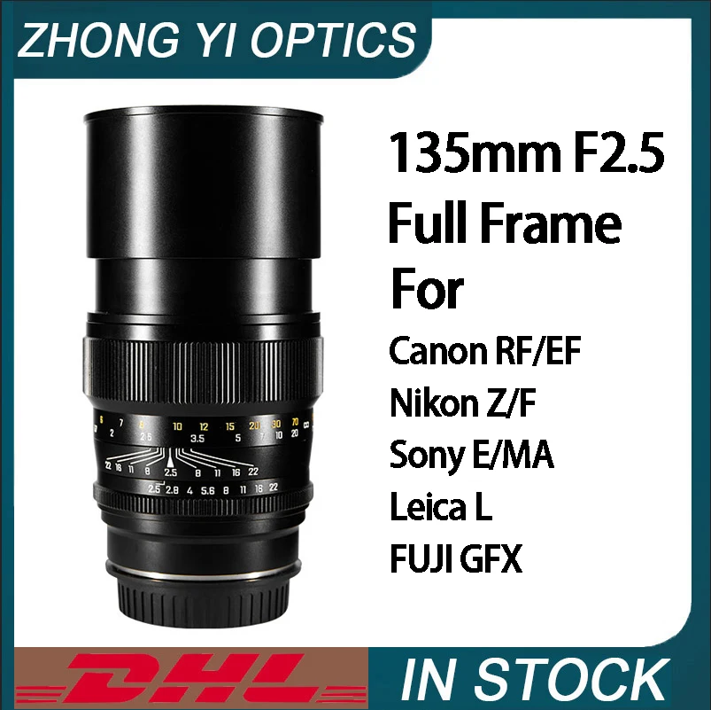 Zhongyi 135Mm F2.5 Obiettivo Per Fotocamera Full Frame Per Fotocamere Canon Rf/Ef Nikon Z/F Sony E/Ma Leica L Fuji Gfx Pentax Ka Mount