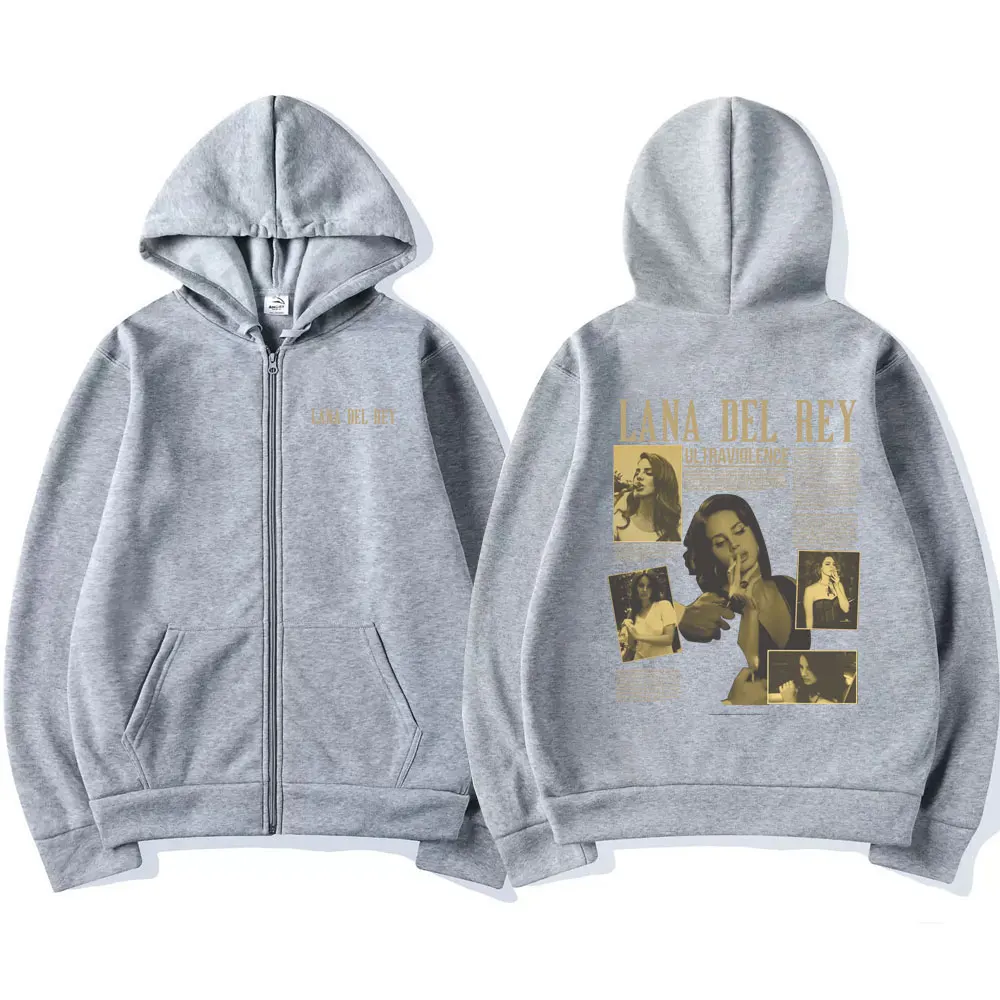 Hot Sale 90s y2k Vintage Lana Del Rey Ultraviolence Music Album Graphic Zipper Hoodie Men Women Fashion Oversized Zip Up Jacket