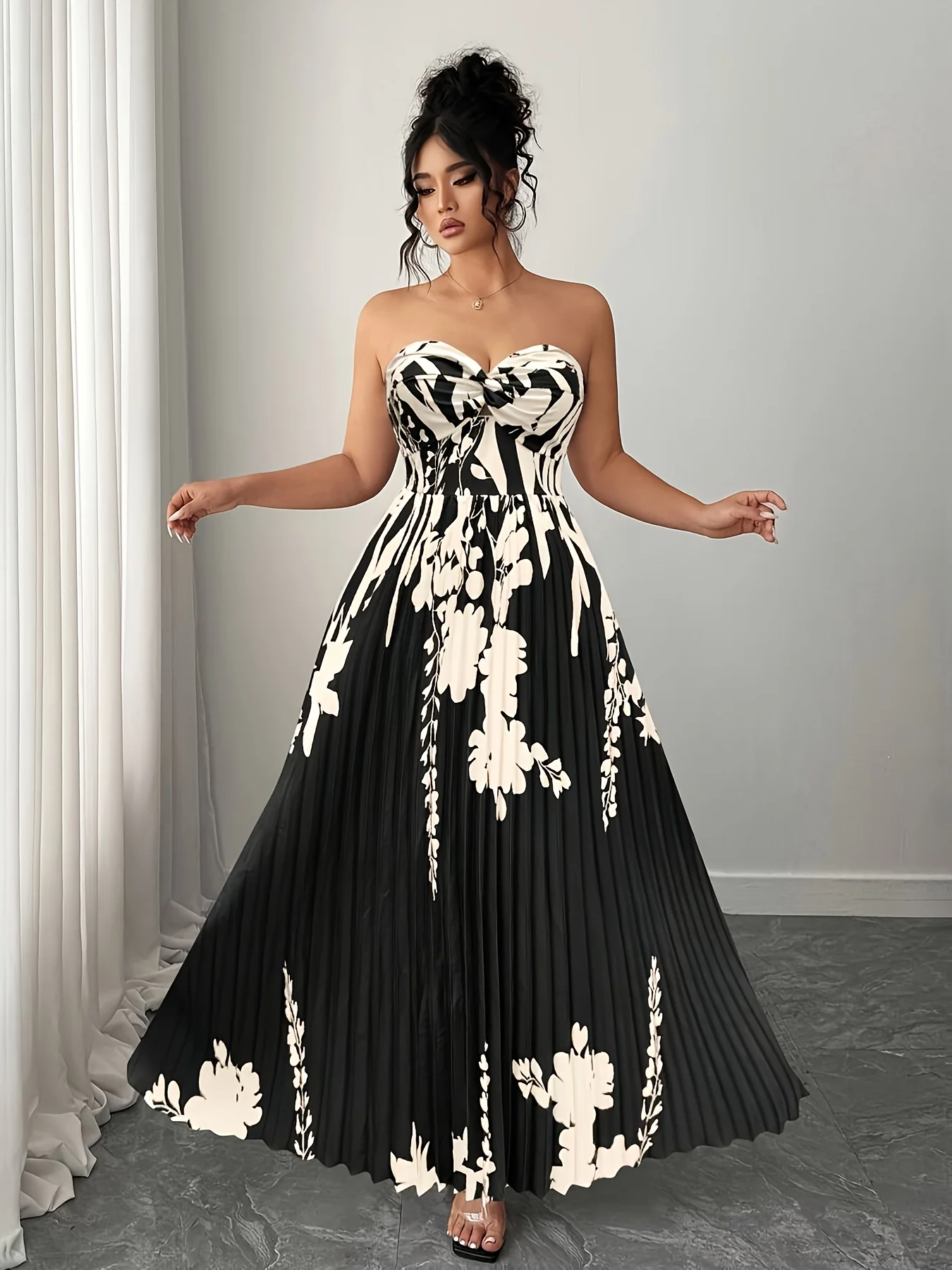 Elegantes Kleid in Übergröße Stilvoller Anmutiger Mode-Rock mit Positionierungsdruck Plissierter Rock für Damen