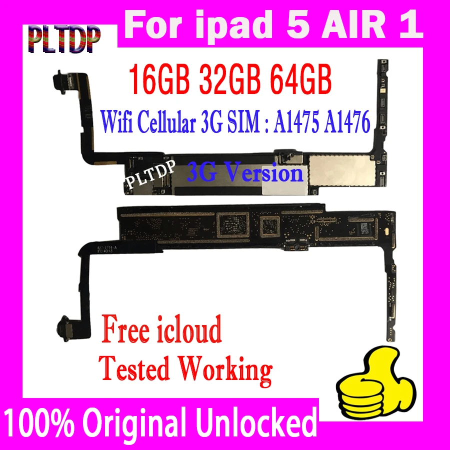 

Wifi Version A1474 For iPad 5 Motherboard Wifi+Cellular 3G Version A1475 A1476 LogicBoard Original Unlock Clean iCloud Mainboard