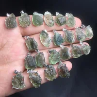Unit One Piece 925 Silver Buckle With Good Quality Natural Moldavite Crystal Healing Random Shape Pendant 2