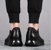 New Men's Vulcanize Shoes Men Casual Shoes Leather Design Shoes Height Increase 8Cm Gym Business Fashion Male Sneakers New Black 5
