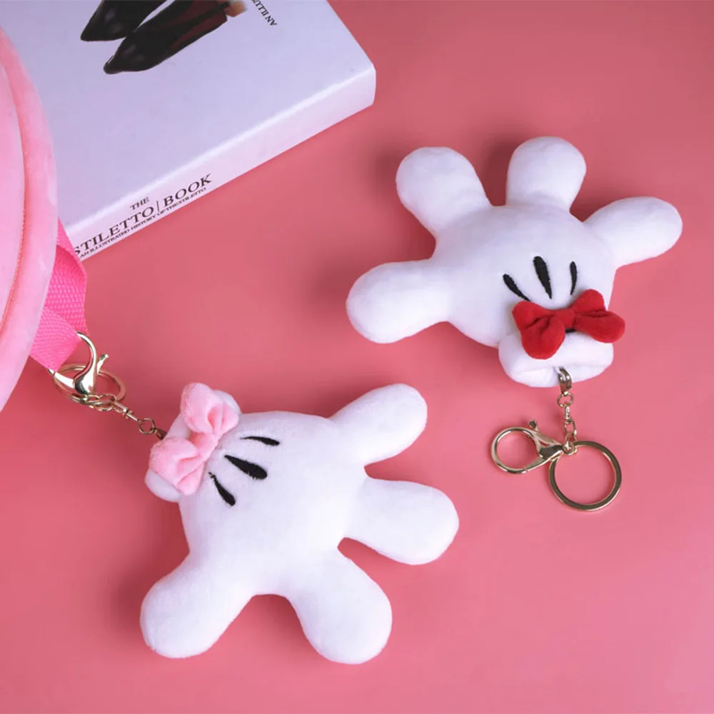 

11cm Genuine Disney Anime Mickey Mouse Minnie Hand Palm Style Fashion Creative Schoolbag Keychain Pendant Cute Plush Dolls Toys