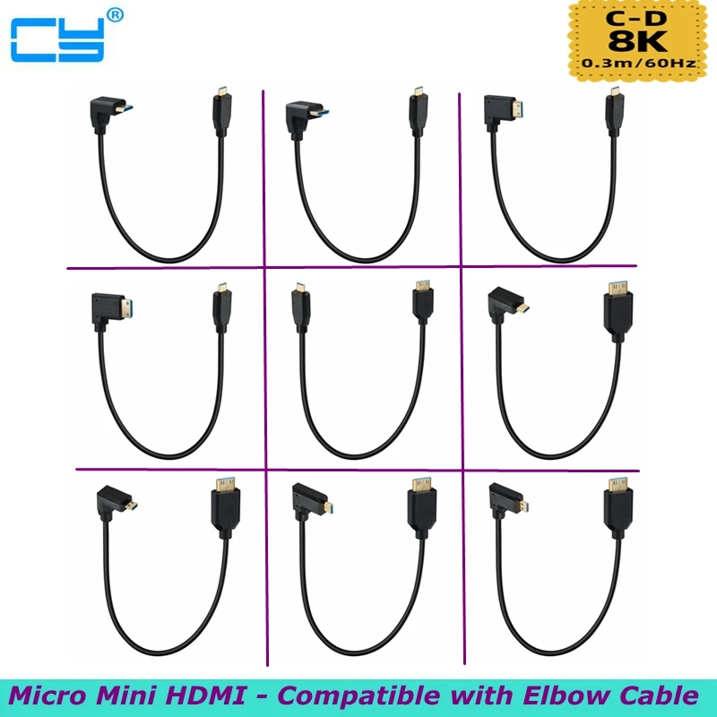

30cm C-D 2.1V 8K 60Hz 4K120Hz 1080P 3D Mini HDMI-compatible to Micro HDMI-compatible with Elbow Data Cable