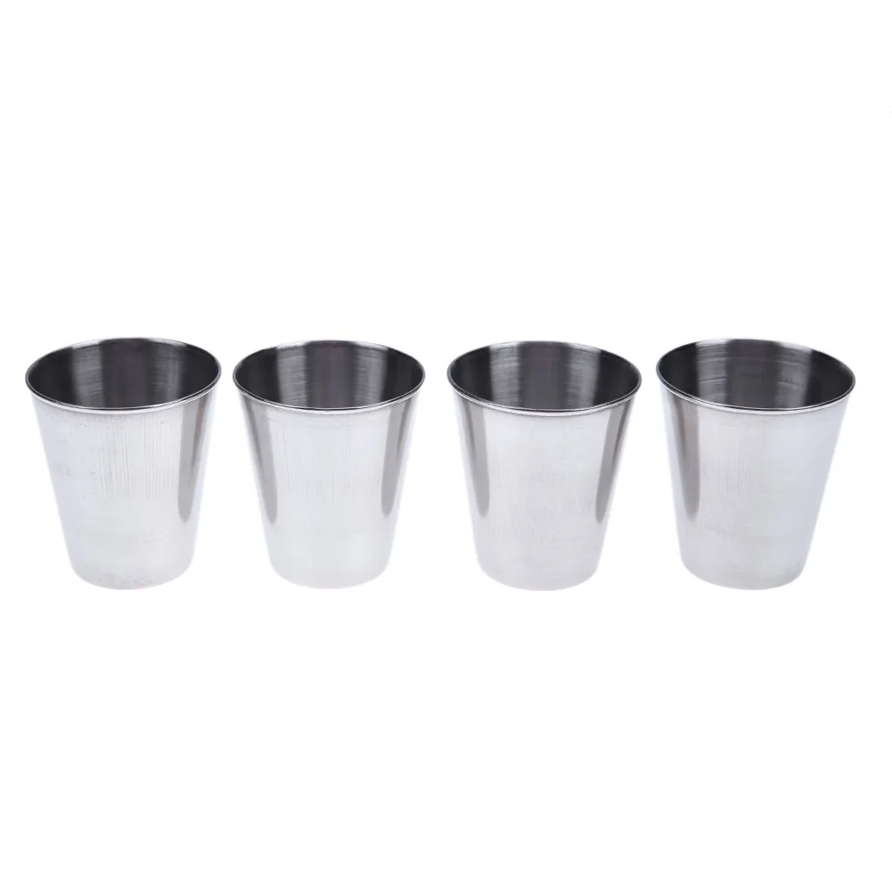 4pcs Coffee Tea Cup with Leather Cover Stainless Steel Mini Beer Mugs Rust-free Outdoor Travel Cup for Whiskey Tequila Liquor