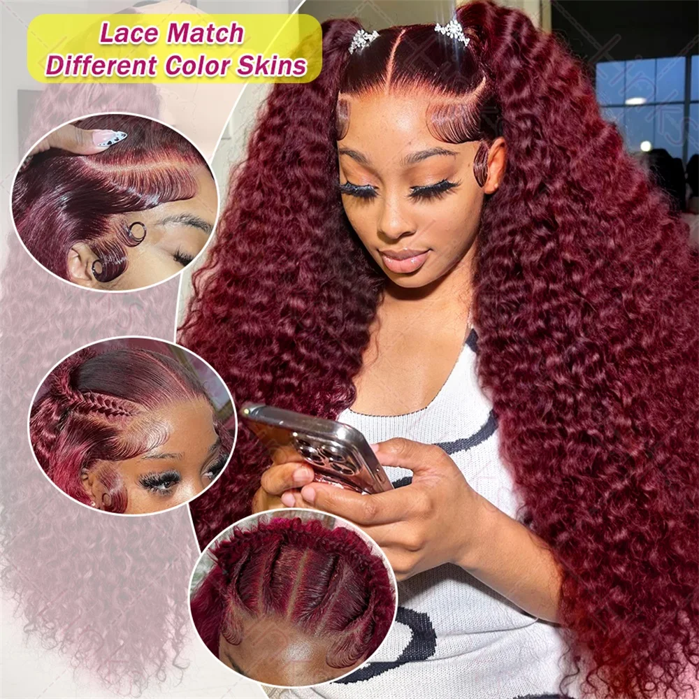 Lace Front Wig Human Hair Wig Human Hair Wigs Front Lace Wig 99J Deep Wave Lace Frontal HD Transparent 13x6 Brazilian Hair for Women