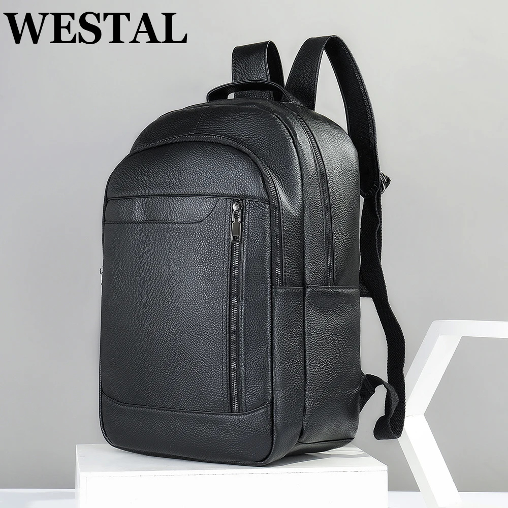 

WESTAL Leather Men's Backpack Fashion Bagpack 15.6 Inch Laptop Bag Schoolbag Teenagers Office Daypack Handbags Rucksack