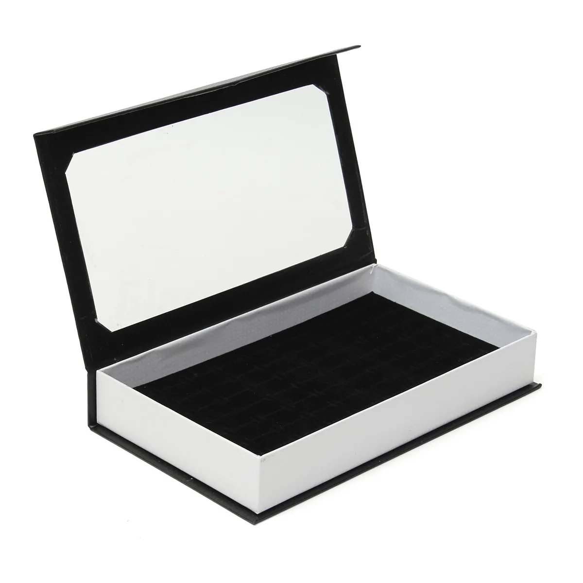 

72 Ring Jewellery Display Storage Box Tray Show Case Organiser Earring Holder, Black Ring Box With Cover