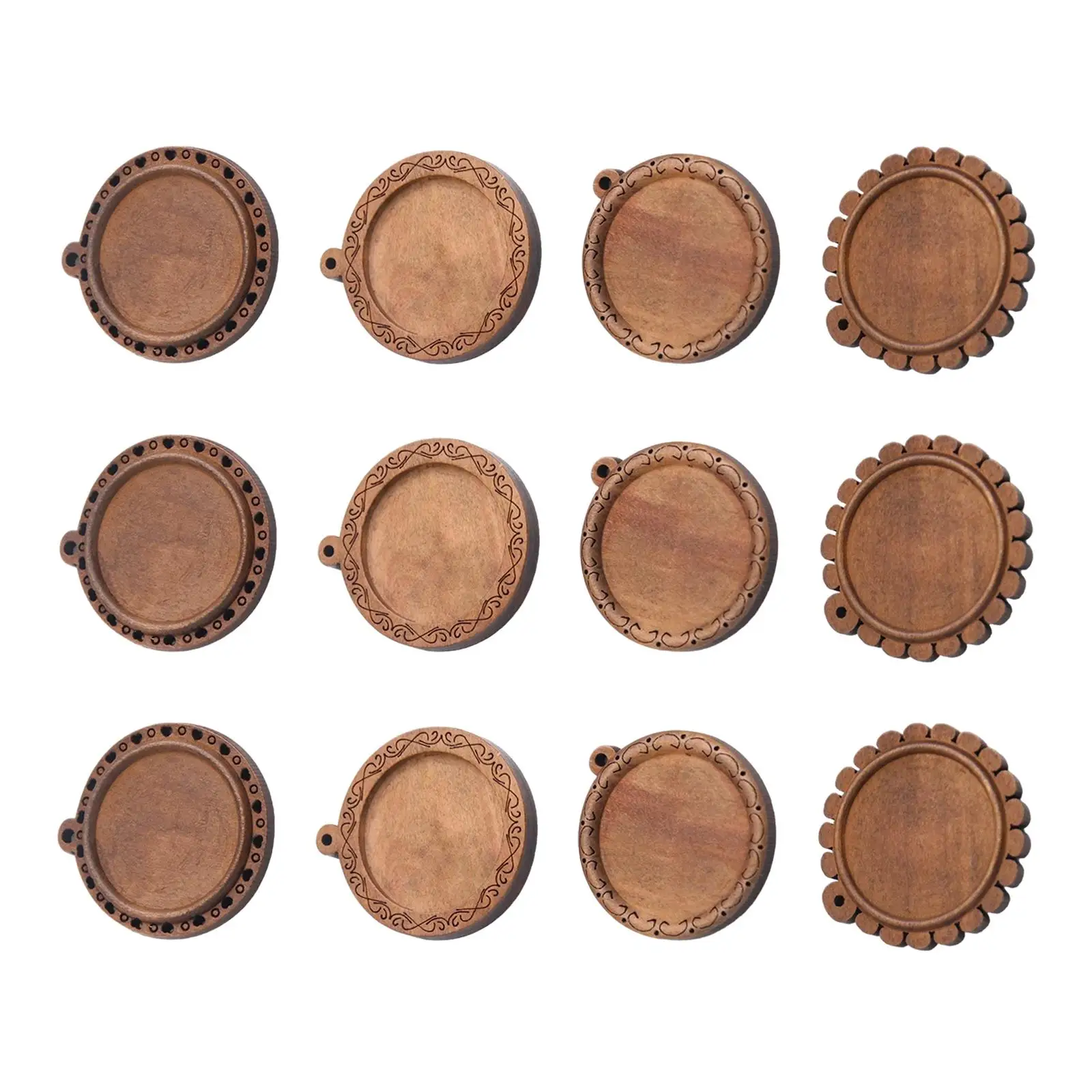 12 Pieces Pendant Trays Wooden Handmade 30mm Charms Cabochaon Trays for Decoration Necklace Jewelry Making DIY Crafting Photo