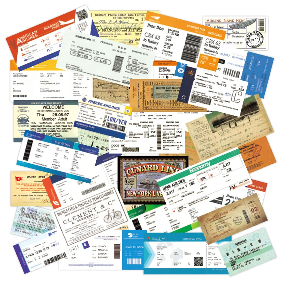 

10/30/50PCS Air Boarding Pass Ticket Graffiti Delicate Sticker DIY Suitcase Skateboard Flat Water Cup Sticker Wholesale