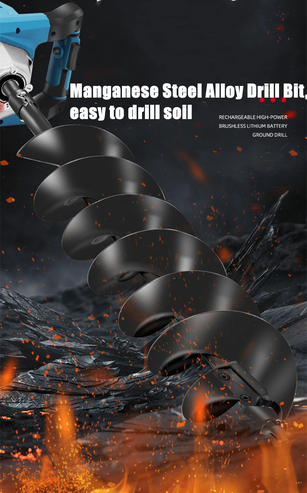 5000W Brushless Cordless Ground Drill Lithium Battery Electric Alloy Ground Drill Winter Drilling ice Farm Planting Boreholes 2