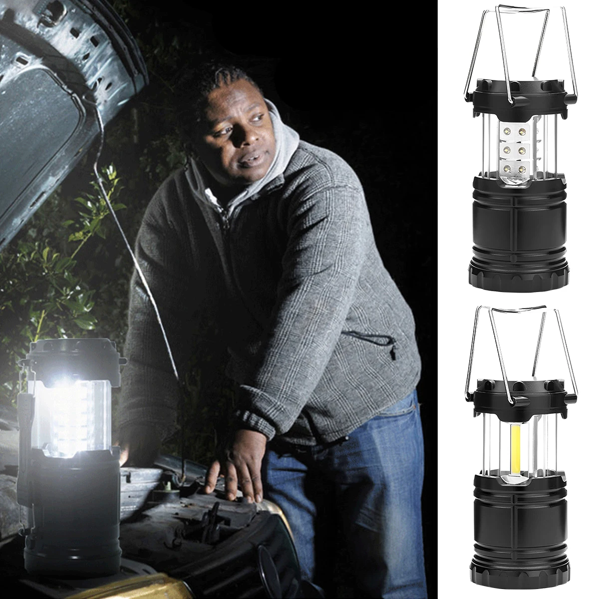 

New COB/LED Camping Lantern Waterproof Tent Light Portable Retractable Tent Lamp Battery Powered Handheld Camping Light Outdoor