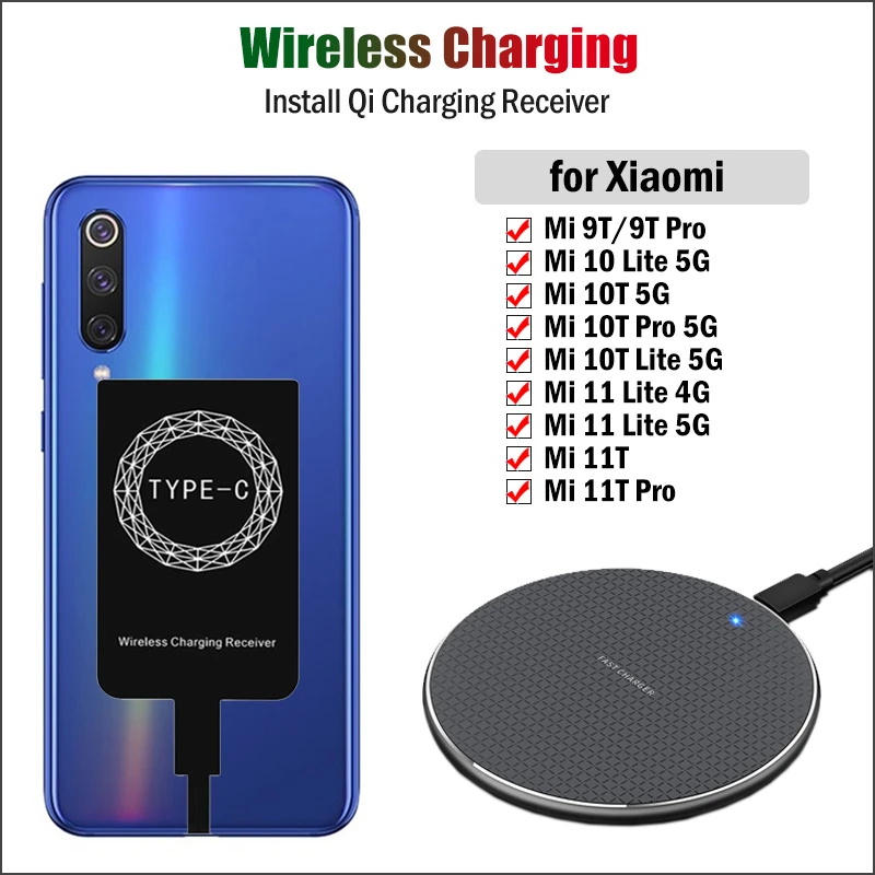 Qi Wireless Charging Receiver For Xiaomi Mi 11t 10t Pro 5g 9 10 11 Lite 5g  Ne 9t Pro Wireless Charger Type-c Charging Adapter - Wireless Chargers -  AliExpress