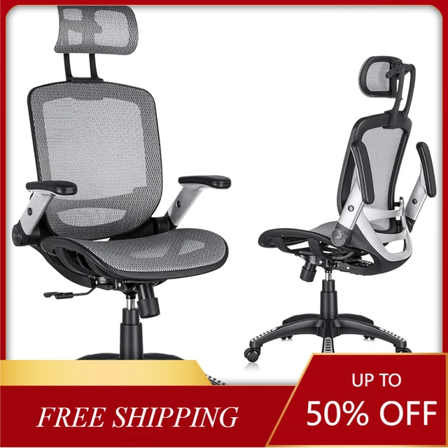 GABRYLLY Ergonomic Mesh Office Chair, High Back Desk Chair - Adjustable  Headrest with Flip-Up Arms, Tilt Function, Lumbar Support and PU Wheels