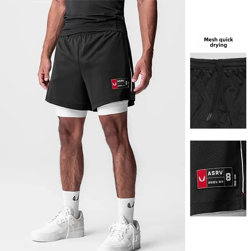 Men's Summer Sport Shorts American Side Open Quick Dry Double Layer Outdoor Multi Pocket Running Basketball Pants