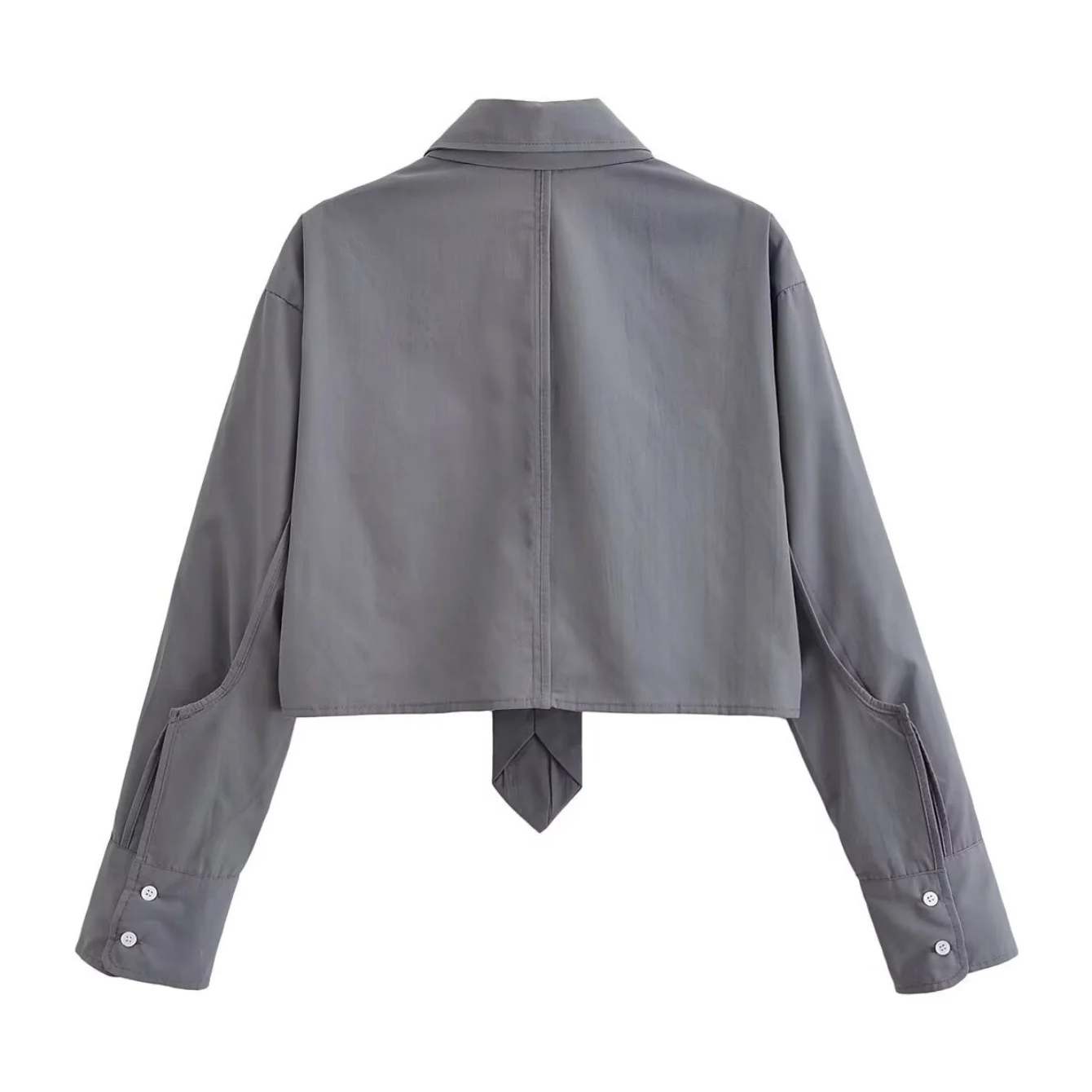 Women Chic Solid Casual Long Sleeve Tie Button Shirt Female Fashion Spring Autumn Commute Streetwear Short Blouse Basics Top