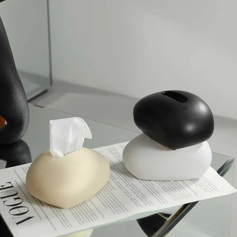 Creative Pebble Shape Ceramic Tissue Box Living Room Ornament Extractable Napkin Box Round Tissue Storage Tube Home Decoration 4