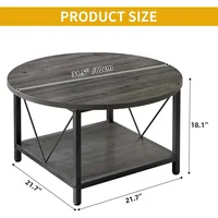 Round Coffee Table,  2 Tier Circle Table with Open Storage Shelf, Rustic Wood Coffee Table with Metal Frame, Easy Assembly 2