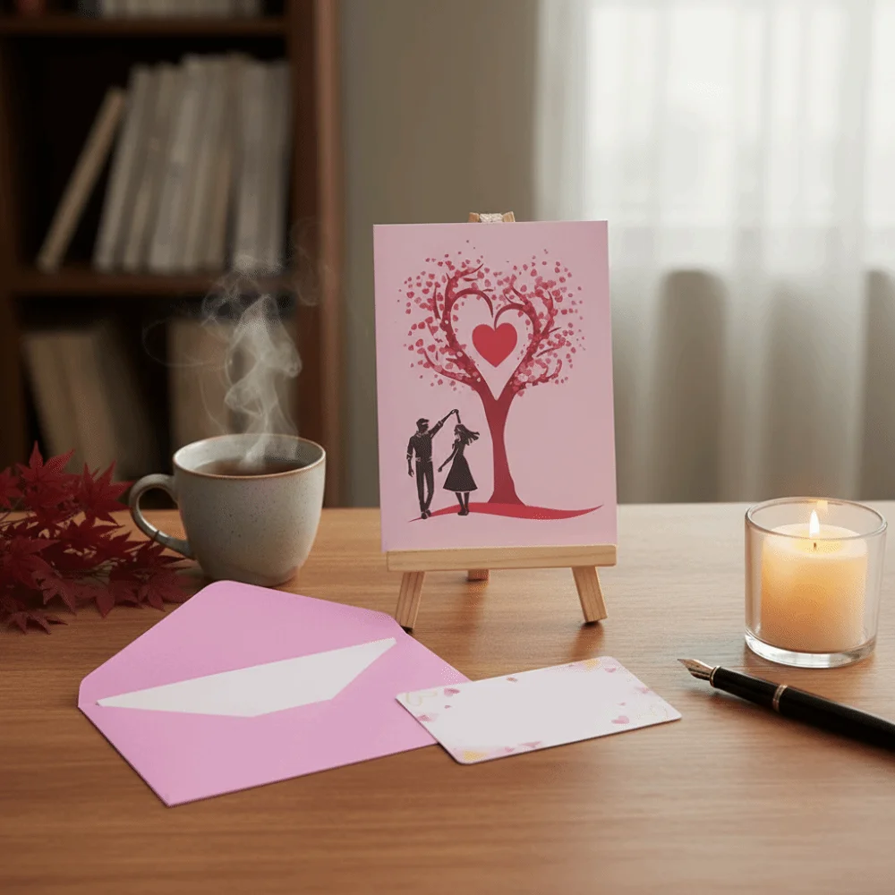3D Valentine’s Day card with pop‑up heart design on white background