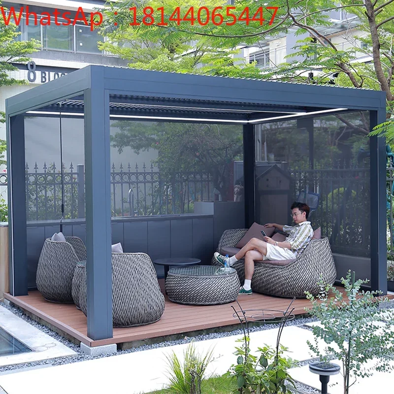 

Customized outdoor pavilion, courtyard, aluminum alloy canopy, electric leisure garden, new Chinese villa, outdoor sunshade