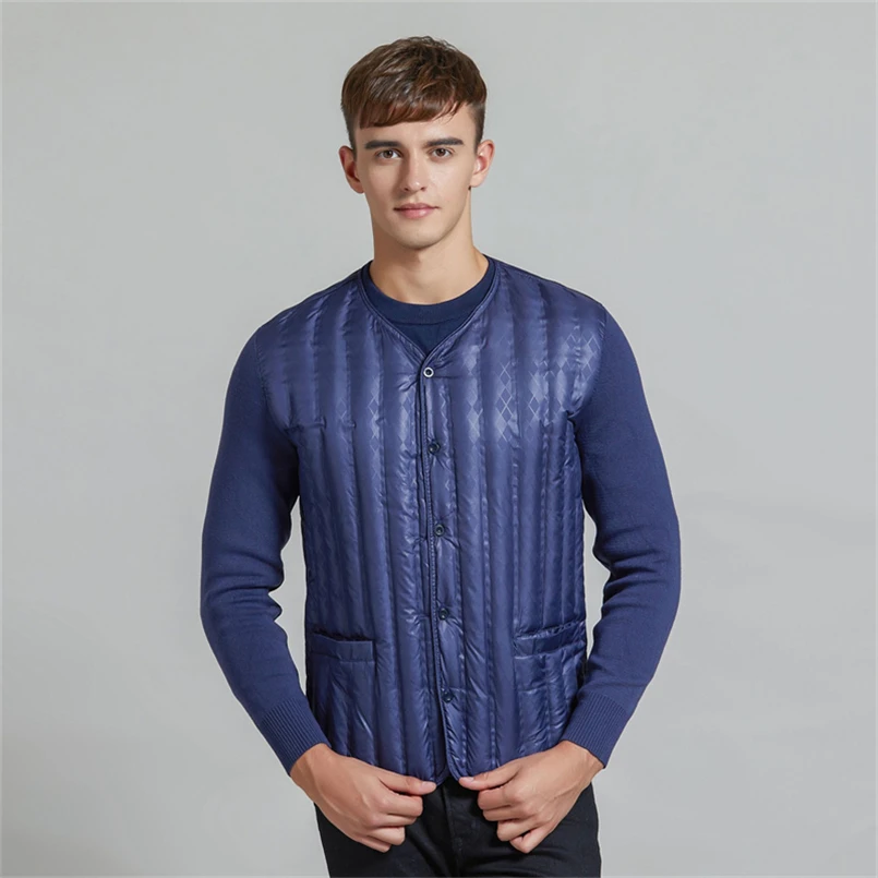 Men\'s Autumn Winter High-quality Warm Down Coat Male Long Sleeves Patchwork Coats Fashion Mens Slim Single Breasted Jacket
