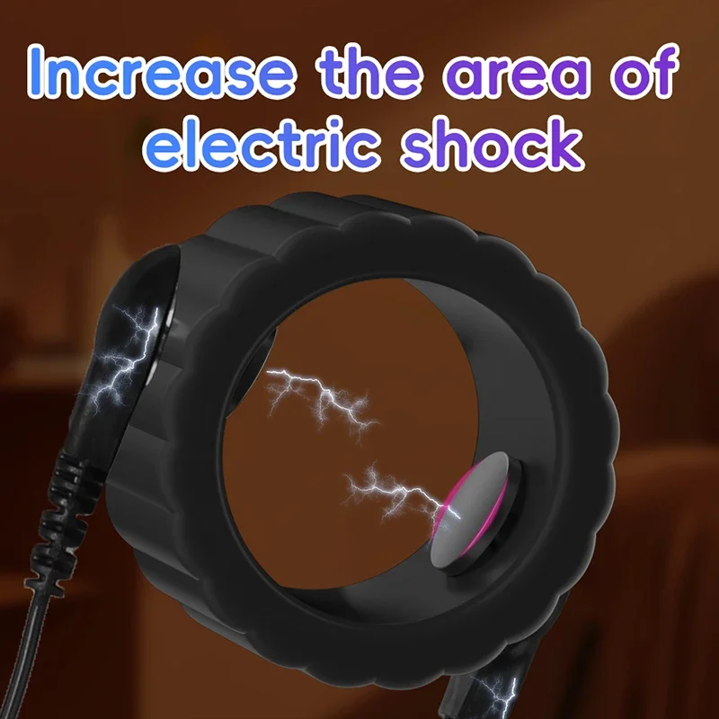 Electro Shock Silicone Penis Ring Bdsm Electric Stimulate Scrotal restraint Massage Cock Cage Masturbation Sex Toys For Men Gay electro sex toys electric sex toys