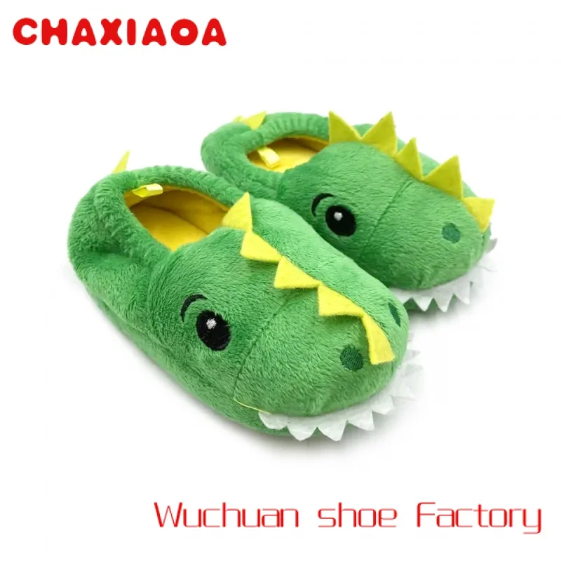

Children Dino Novelty Leopard OEM Kids Sleeper Baby Shoes Winter Warm Shoes Boys Green Animal Slippers