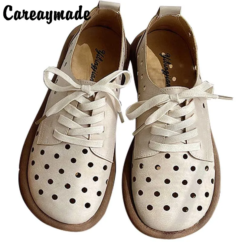 careaymade-round-head-sandals-female-college-hollow-out-casual-shoes-summer-flat-bottom-lace-up-women's-shoes-single-shoes