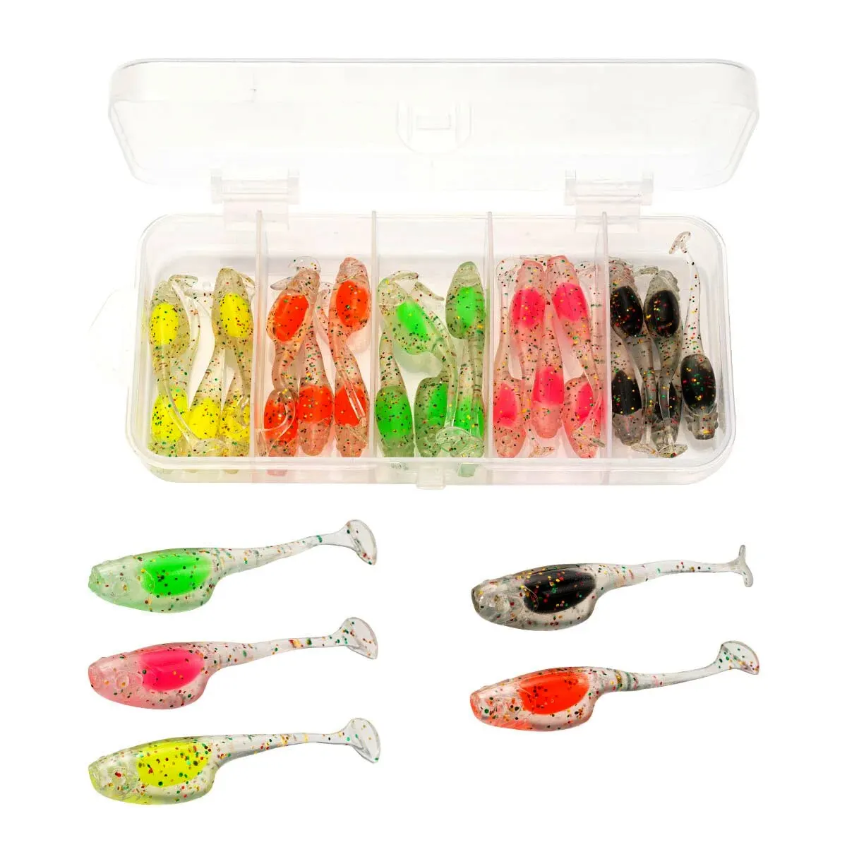 25-Piece Set: Paddle T-Tail Shad Soft Rubber Fishing Lures - Ideal
