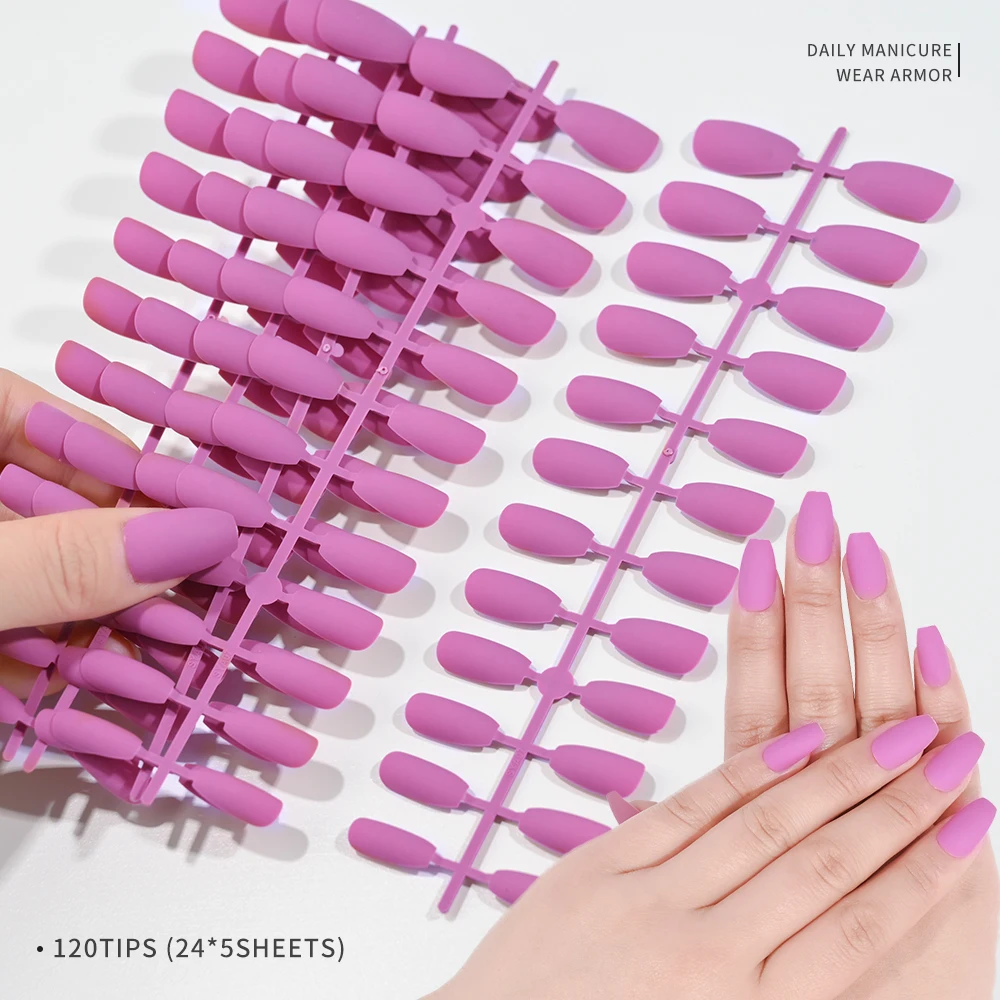 

120/100Pcs Solid Color Matte Coffin False Press On Nails Acrylic Short/Long Ballerina Full Nail Tips Frosted Ballet Fake Nails #