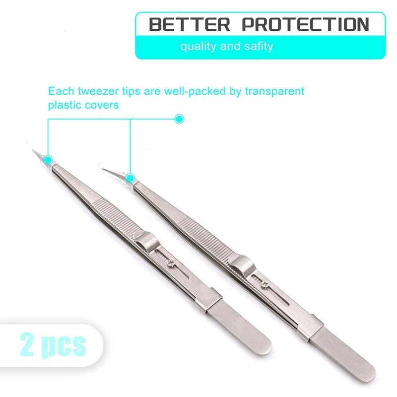 2PCS Precision Tweezers, Model Hobby Making Tools, Upgraded Bent And Straight Flat Tip Stainless Steel Tweezers-Y46A