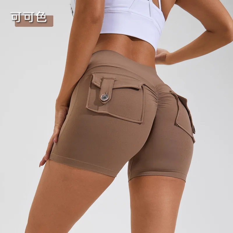Cargo Shorts Women Gym Shorts Scrunch Butt Booty Tight Shorts Yoga Workout Clothes For Women Fitness Shorts With Button Pocket