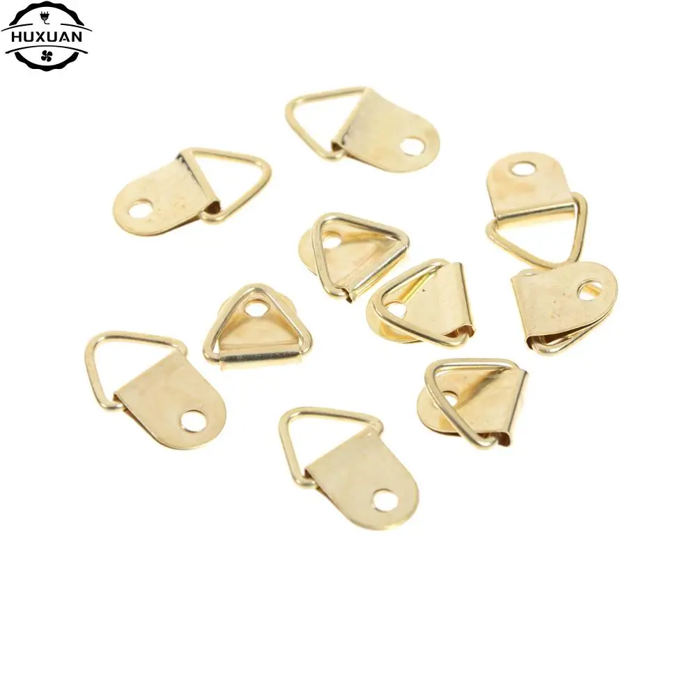Strong Golden D Rings Decor Picture Frames Hanger Hooks Hanging Triangle Screws Helper 9x20mm 10Pcs picture frame hangers hanging hooks round d ring buckle