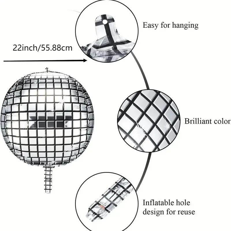 12PCS Disco Retro Ballon Set 80er und 90er Jahre Silber Bunte Laterne Kugel Kombination Geburtstag Party Dekoration liefert 4D Ballon – Detail 3